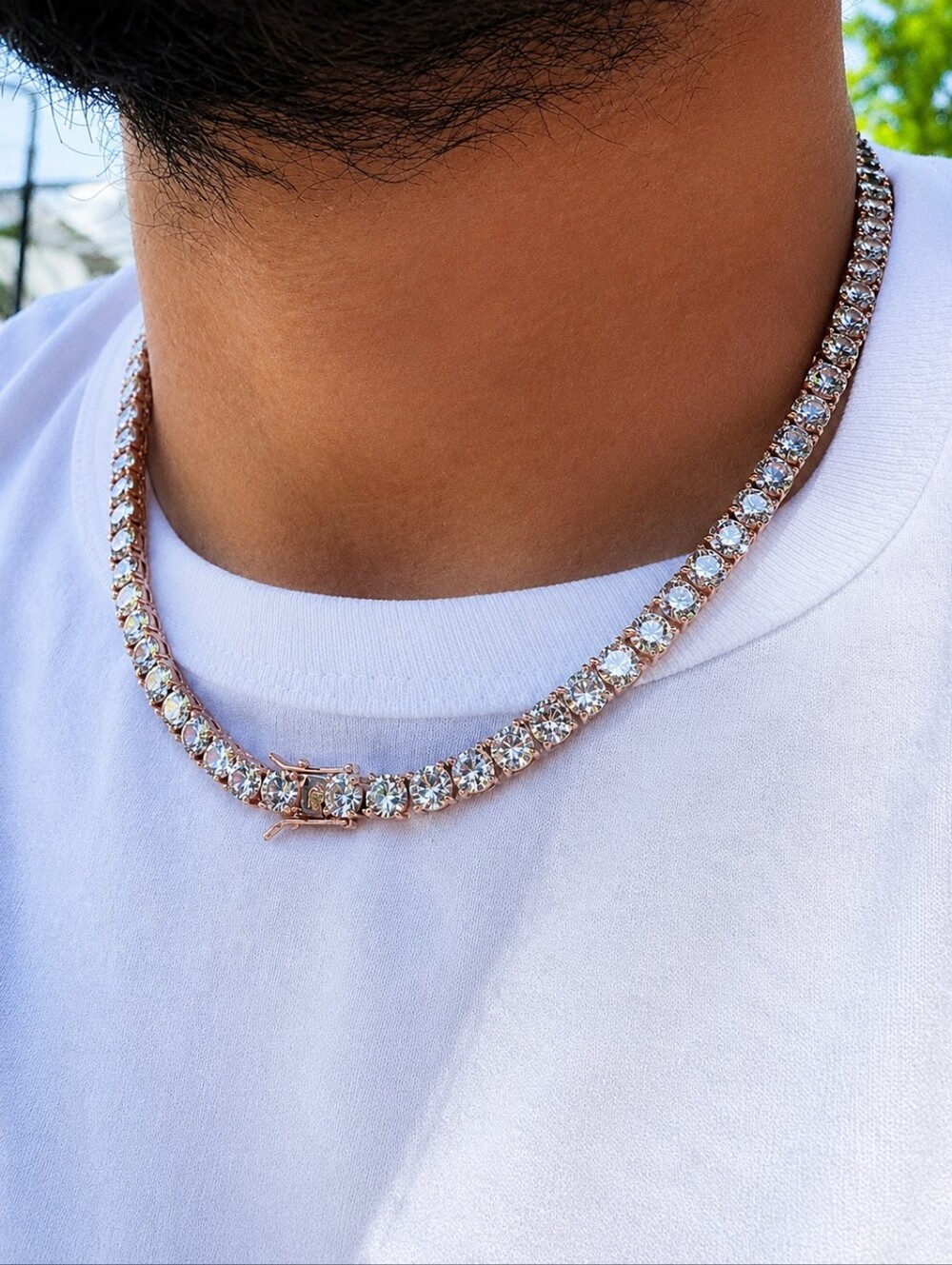 14k Rose Gp Lab Diamond 6mm Tennis Necklace